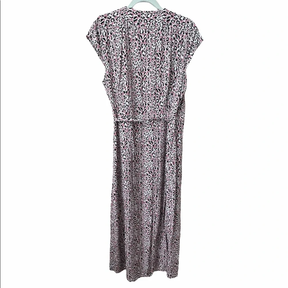 J. Crew Leopard Midi Pink White Black Wrap Around Waist Tie Women‎ Medium Dress